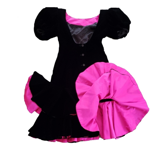 SOLD Vtg 80s Lillie Rubin Velvet Dress Black Ruffled 4 - Picture 5 of 16